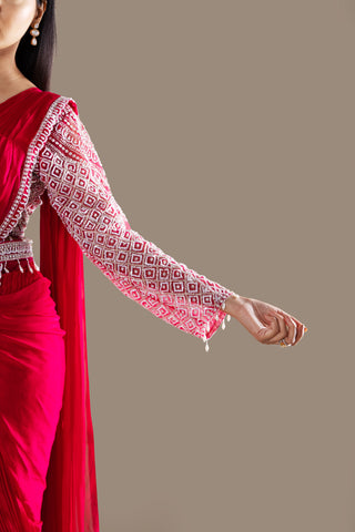 Scarlet Red Pre-Draped Saree