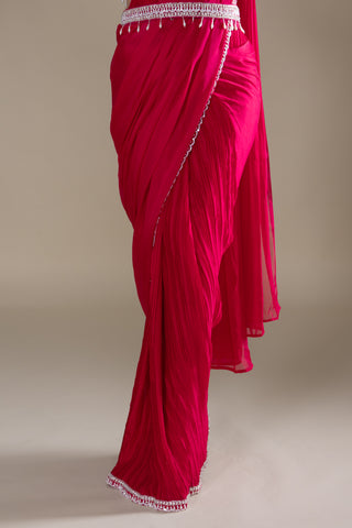 Scarlet Red Pre-Draped Saree
