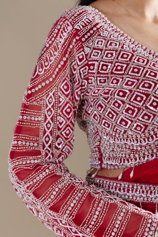 Scarlet Red Pre-Draped Saree