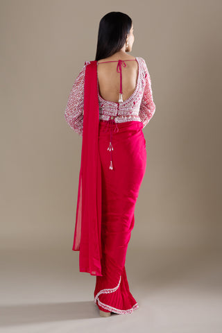 Scarlet Red Pre-Draped Saree