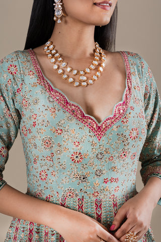 Misty Aqua Blue Anarkali Lehenga with Heavy Mirror Work