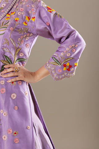 Lilac LavenderJacket Lehenga with Vibrant Multi-Coloured Hand Embroidery