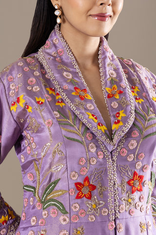 Lilac LavenderJacket Lehenga with Vibrant Multi-Coloured Hand Embroidery