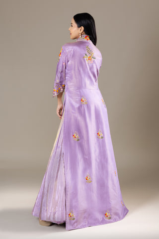 Lilac LavenderJacket Lehenga with Vibrant Multi-Coloured Hand Embroidery