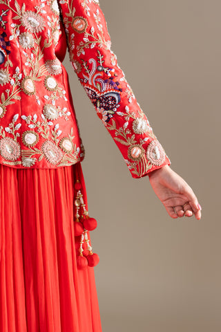 Sunset Coral Red Lehenga Set