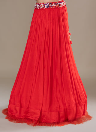 Sunset Coral Red Lehenga Set