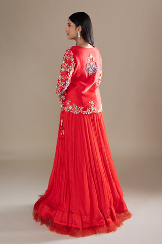 Sunset Coral Red Lehenga Set