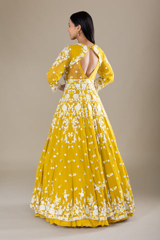 Golden Marigold Yellow Jacket  Anarkali