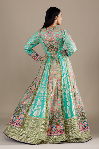 Pastel Mint Green Brocade Jacket Lehenga
