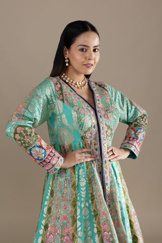 Pastel Mint Green Brocade Jacket Lehenga
