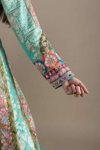 Pastel Mint Green Brocade Jacket Lehenga