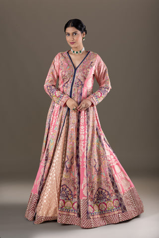 Blush Rose Pink Brocade Jacket with Lehenga
