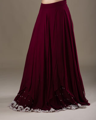 Plum Berry Peplum Ensemble with Silver Hand Embroidery