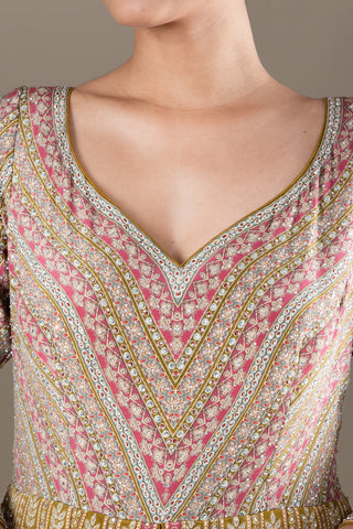 Olive Rose Handwoven Banarasi Jacket Lehenga