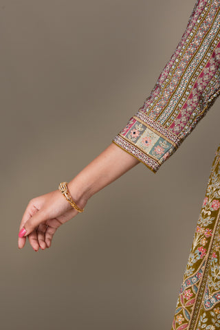 Olive Rose Handwoven Banarasi Jacket Lehenga