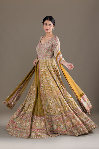 Olive Rose Handwoven Banarasi Jacket Lehenga