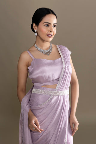 Soft Mauve Drape Saree Set