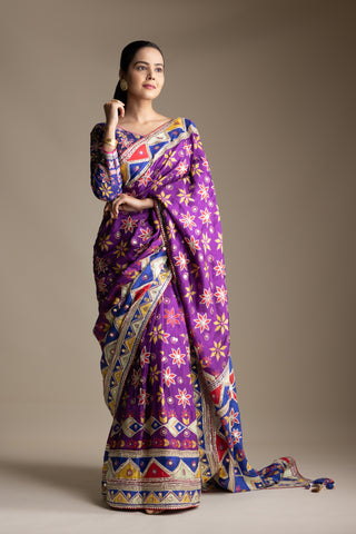 Majestic Plum Mosaic Hand Emroidered  Saree