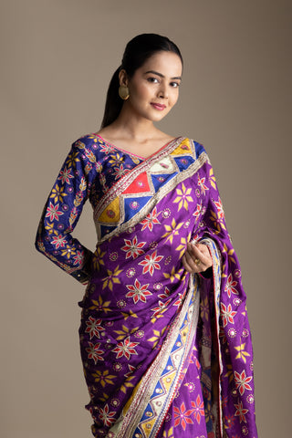 Majestic Plum Mosaic Hand Emroidered  Saree