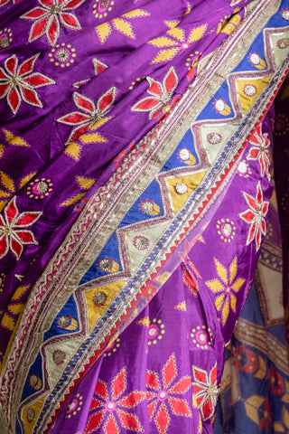 Majestic Plum Mosaic Hand Emroidered  Saree