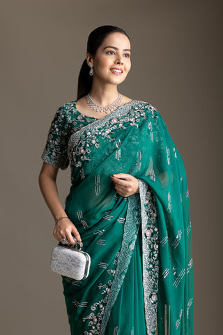 Emerald Blossom Elegance Saree