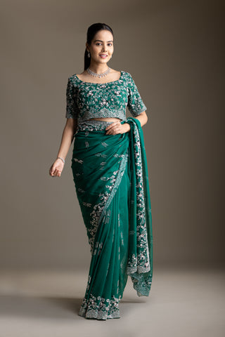 Emerald Blossom Elegance Saree