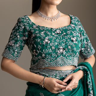 Emerald Blossom Elegance Saree