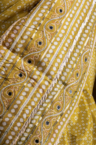 Antique Ochre Blossom Bandhani Print Saree