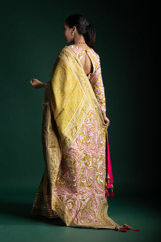 Antique Ochre Blossom Bandhani Print Saree
