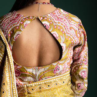 Antique Ochre Blossom Bandhani Print Saree