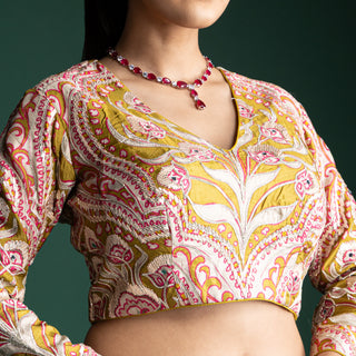 Antique Ochre Blossom Bandhani Print Saree