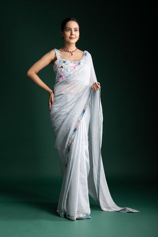 Moonlit Mist Shimmer Saree