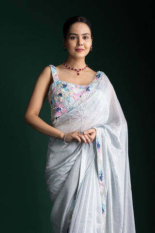 Moonlit Mist Shimmer Saree