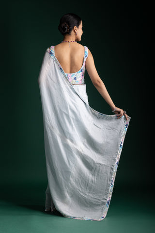 Moonlit Mist Shimmer Saree