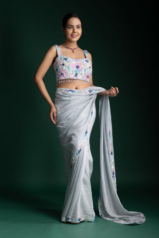 Moonlit Mist Shimmer Saree