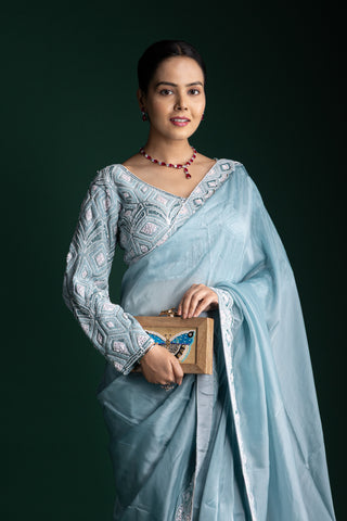 Icy Azure Serenity Organza Saree