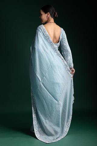 Icy Azure Serenity Organza Saree