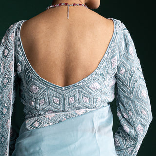 Icy Azure Serenity Organza Saree