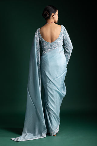 Icy Azure Serenity Organza Saree