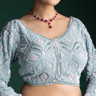 Icy Azure Serenity Organza Saree