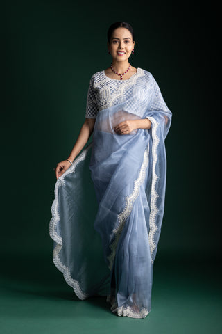 Ethereal Powder Blue Frost Saree