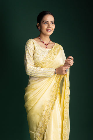 Citrus Glow Luxe Crepe Saree