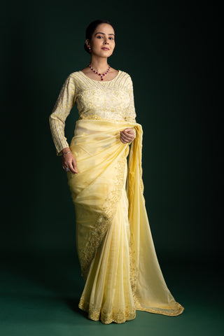 Citrus Glow Luxe Crepe Saree