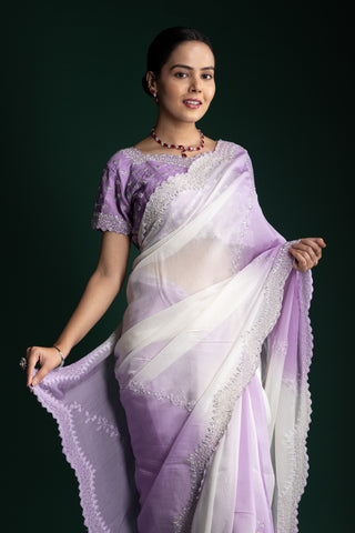 Lilac Whisper Harmony Organza Saree