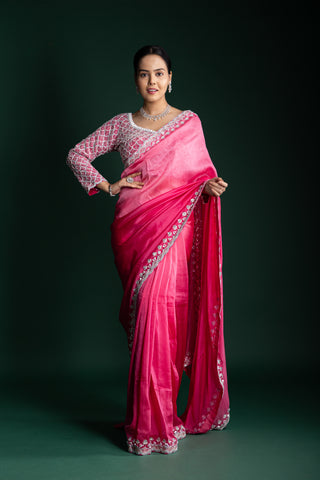 Fuchsia Rose Delight Ombre Saree