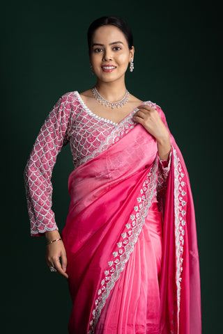 Fuchsia Rose Delight Ombre Saree