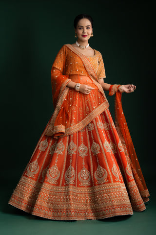 Tangerine Ember Glow Bridal Lehenga
