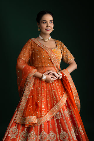 Tangerine Ember Glow Bridal Lehenga