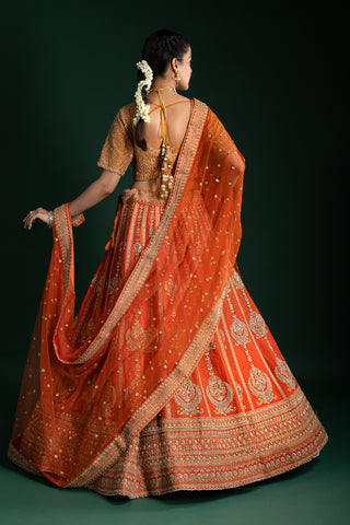 Tangerine Ember Glow Bridal Lehenga