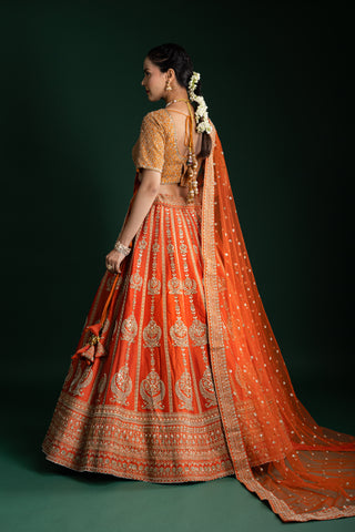 Tangerine Ember Glow Bridal Lehenga
